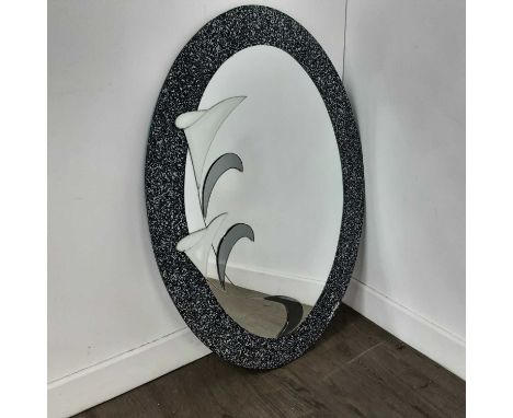 DAVID MARSHALL (SCOTTISH, B. 1942), WALL MIRROR CONTEMPORARY the oval glass with frosted and tinted foliate detail, on mottle