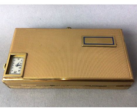 CIGARETTE CASE/COMPACT/WATCH COMPENDIUM MID 20TH CENTURY  engine turned gilt metal