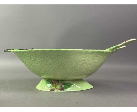 CARLTON WARE LEAF MOULDED TEA POT AND OTHER MATCHING CERAMICS  including salad bowl and servers, small trefoil dish, two nut 