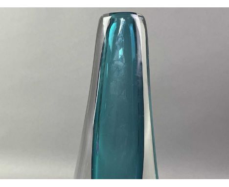 TWO ITALIAN SOMMERSO ART GLASS VASES CIRCA 1960S in aqua and purple colourways, together with a turquoise tinted stem cup, a 