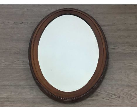 OVAL BEVELLED WALL MIRROR 20TH CENTURY  along with a small spice rackmirror 73cm high, spice rack 62cm highQty: 2