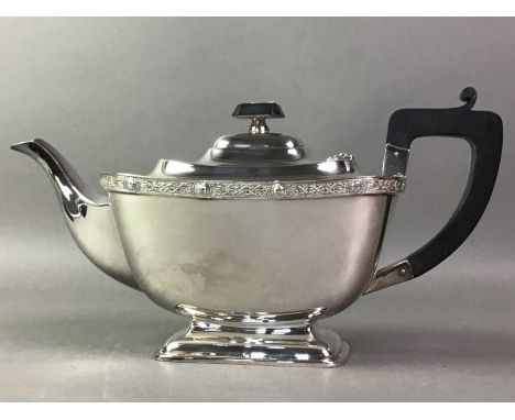 SILVER PLATED FOUR PIECE TEA AND COFFEE SERVICE WITH OTHER SILVER PLATED ITEMS  including a cake basket, egg epergne and fish