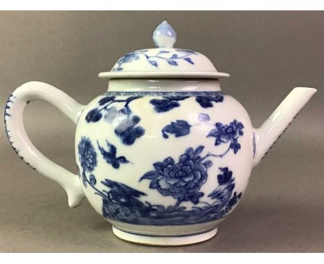GROUP OF BLUE AND WHITE CERAMICS including Royal Copenhagen vases and a bullet shaped tea potvases 24cm high