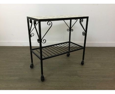 TWO MODERN ITALIAN TILE TOPPED TABLES the tiles with floral decoartionthe larger table 76cm wideQty: 2