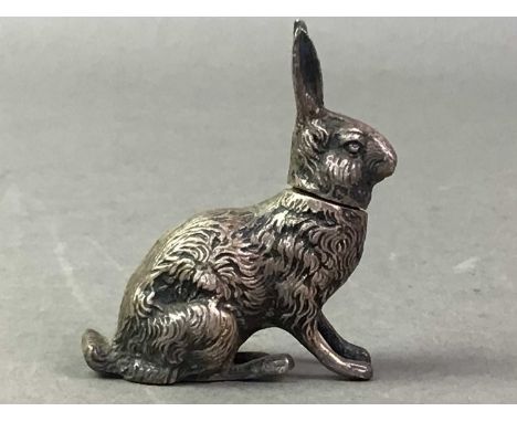 GROUP OF SNUFF BOXES AND OTHER ITEMS including a brass and copper match box, a silver thimble and silver pen knife The rabbit