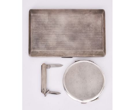 A George VI Silver Rectangular Cigarette Case, an Elizabeth II Silver Circular Compact and Penknife, the cigarette case by Co