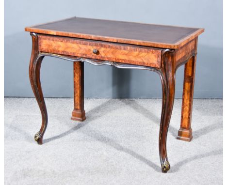 A 19th Century French Walnut and Kingwood Writing Desk, with cross banding and leather inset to top, fitted one frieze drawer
