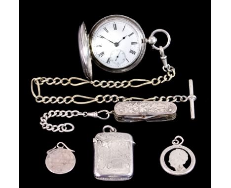 A Silver Full Hunting Cased Key Wind Pocket Watch by J W Benson of London, Serial No. 14037, marked Maker to HM The Queen and