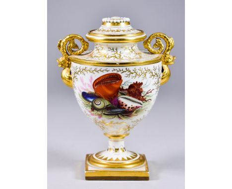 A Flight Barr &amp; Barr Worcester Two-Handled Vase and Cover, Circa 1820, painted with seashells and seaweed in the manner o
