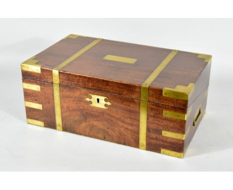 A 19th Century Brass Bound Mahogany Writing Box, the fitted interior with writing slope, pen tray, sander and space for inkwe