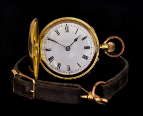 A Gentleman's Manual Wind Full Hunting Cased Wristwatch by J W Benson of London,&nbsp;18ct gold case,&nbsp;36mm diameter &nbs