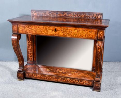 A 19th Century Continental Marquetry Console Table, the whole inlaid with urns of flowers, trailing leaf and floral ornament,