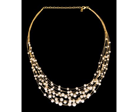 A Cultured Pearl Necklace, Modern, comprising eleven strands of pearls on 18ct gold wires, with 18ct gold clasp, approximatel