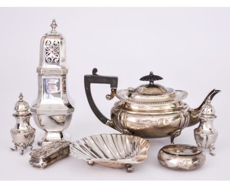 A George V Silver Octagonal Sugar Caster and Mixed Silverware, the sugar caster by Cooper Brothers &amp; Sons Sheffield 1932,