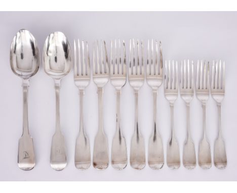 A Victorian Harlequin Silver Part Fiddle Pattern Table Service and Mixed Flatware, the table service various makers and dates