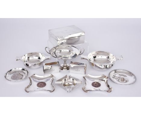 Two Silver Two-Handled Quaiche and Mixed Silverware, one quaiche by George Nathan &amp; Ridley Hayes, Chester 1904, engraved 