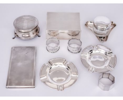 A George VI Silver Rectangular Cigarette Case and Mixed Silverware, the cigarette case by Adie Brothers Ltd, Birmingham 1939,