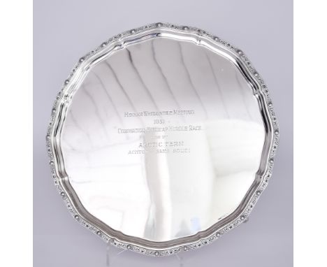 An Edward VIII Silver Circular Tray, by Adie Bros Ltd, Birmingham 1936, the shaped and moulded rim cast with Celtic strapwork