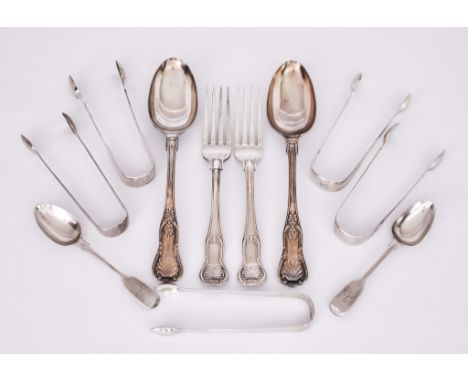 A Pair of William IV Silver Kings Pattern Table Forks and Mixed Flatware,&nbsp;the table forks by Mary Chawner London 1834, f