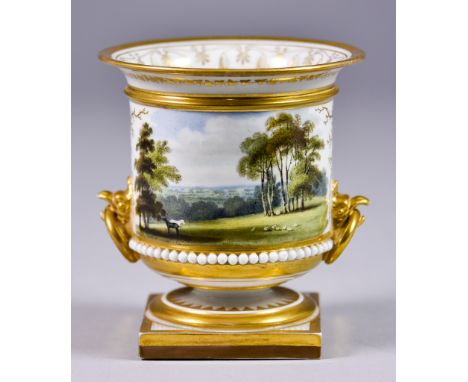 A Flight Barr &amp; Barr Worcester Vase, Circa 1820, finely painted with a view in Ashtead Park, Surrey, on gilt seaweed grou