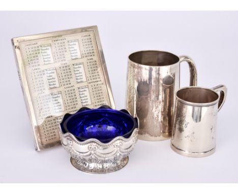A Late Victorian Silver Tankard and Mixed Silverware, the tankard possibly by Plante &amp; Co. Ltd, Birmingham 1896, of plain