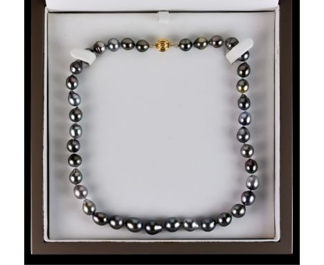 A Good String of Tahitian Pearls,&nbsp;with 18ct gold clasp, 460mm in length, in original case and outer packagingThe item pr