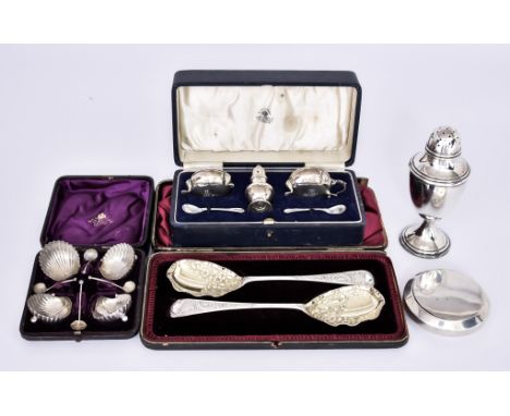 A Pair of Late Victorian Silver and Silver Gilt Serving Spoons and Mixed Silverware the spoons by William Hutton &amp; Sons, 