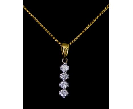 An 18ct Four Stone Diamond Pendant, set with four brilliant cut white diamonds, approximately .3ct total, suspended from fine
