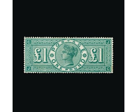 Great Britain - QV (surface printed) : (SG 212a) 1891 £1 green, JC, with FRAME BREAKS, centred to bottom, light vertical gum 