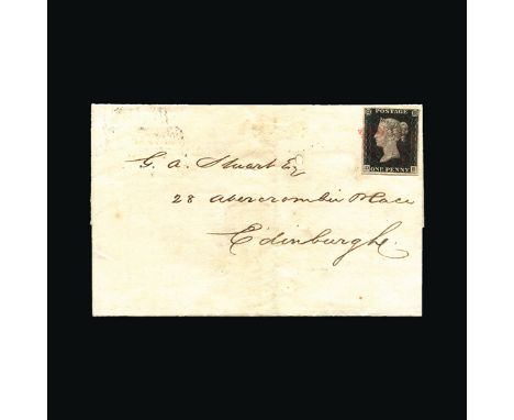 Great Britain - Covers - QV : (SG 2) 1840 1d black, plate 2, DE, 4 decent margins, guide line in margin below 'D' square and 