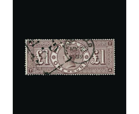 Great Britain - QV (surface printed) : (SG 186a) 1888 £1 brown-lilac wmk 'orbs' letters T-A, rare frame broken variety, very 