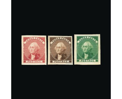 Bradbury Wilkinson Collection : UNITED STATES 1851 George Washington Three Cents essays, in deep purple, blue, red, brown and
