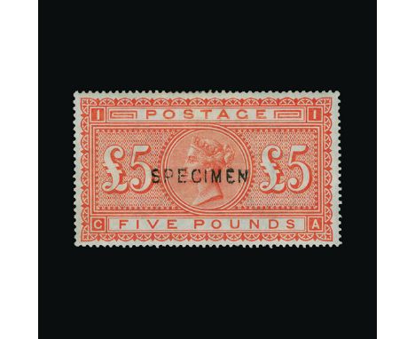 Great Britain - QV (surface printed) : (SG 137s) 1867-83 £5 orange, CA, ovptd. SPECIMEN Type 11, light corner gum crease and 
