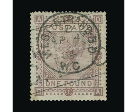 Great Britain - QV (surface printed) : (SG 136) 1867-83 wmk Anchor £1 brown-lilac, DA, centred to top, neat WEST STRAND B.O./