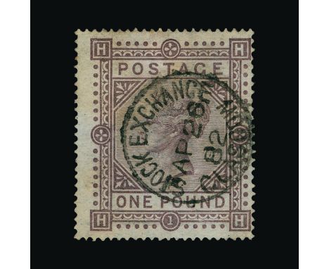 Great Britain - QV (surface printed) : (SG 129) 1867-83 wmk Cross £1 brown-lilac, HH, centred to right, crisp STOCK EXCHANGE/