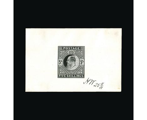 Great Britain - QV (surface printed) : (SG (263)) 1902-10 DLR 5s, DIE PROOF in black on white glazed card, with manuscript in