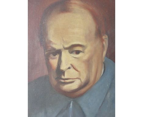 ADRIAN MURRAY HAYDEN.  (1931-?) ARR.   PORTRAIT OF WINSTON CHURCHILL, A SIGNED OIL ON CANVAS.   61 x 56cms.