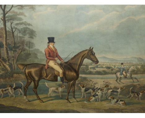 TWO FOLIO COLOUR SPORTING PRINTS, JOHN MYTTON ESQUIRE, HALSTON SALOP TOGETHER WITH FOX HUNTING AFTER MORLAND.   LARGEST.  53 