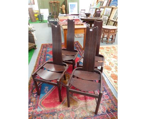 AN UNUSUAL SET OF FOUR BENTWOOD OAK ART DECO STYLE HIGHBACK SIDE CHAIRS.