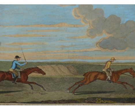 AFTER SYEMOUR.   MATCH BETWEEN CONQUEROR AND LOOBY, A HAND COLOURED FOLIO PRINT.   46 x 66.5cms.