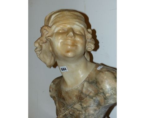 AN ART DECO FRENCH CARVED MARBLE BUST OF A YOUNG SOCIETY GIRL. H.52cms.