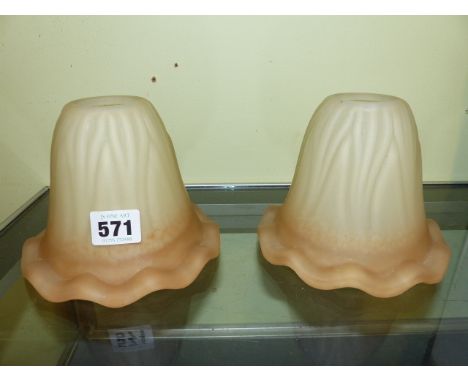 A SET OF ART DECO STYLE COLOURED GLASS LIGHT SHADES.   H.12cms.
