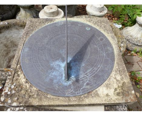 A GARDEN SUNDIAL ON COLUMN SUPPORT.