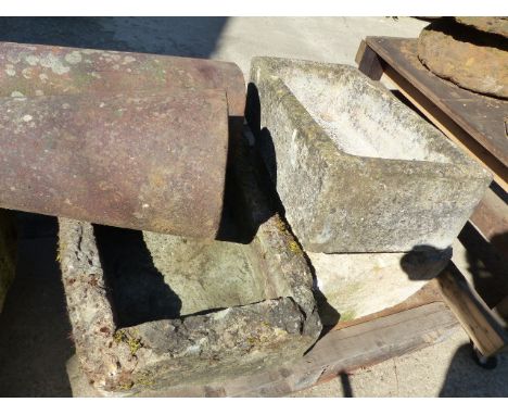 A 19th.C.CARVED STONE TROUGH AND A LATER COMPOSITE STONE EXAMPLE.