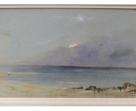 THOMAS MILES RICHARDSON. (19th.C.ENGLISH SCHOOL) A COASTAL SCENE INITIALLED, PENCIL AND WATERCOLOUR. 18 x 26cms TOGETHER WITH