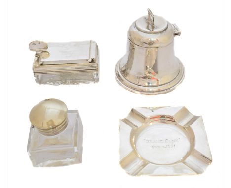 A collection of silver inkwells, to include a late Victorian silver and clear glass inkwell, of geometric design with screw f