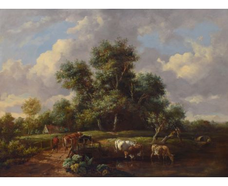 Henry Milbourne (British, 1781-1826), Landscape, unsigned, attributed on gallery label verso, oil on panel, 56.5 x 77.5cm, 22