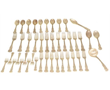 A set of Victorian silver cutlery, King's Pattern, to include nine dessert spoons, three table spoons, one ladle, nine oyster