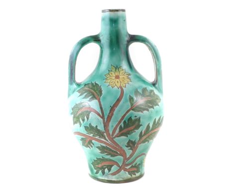 Della Robbia twin handled vase, incised and painted by Annie Davis, dated 1896, 24.5cm high CONDITION REPORT: Restoration to 