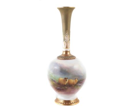 Royal Worcester vase signed H. Davis, painted with sheep within a landscape, date code for 1912, 23cm high Condition report: 